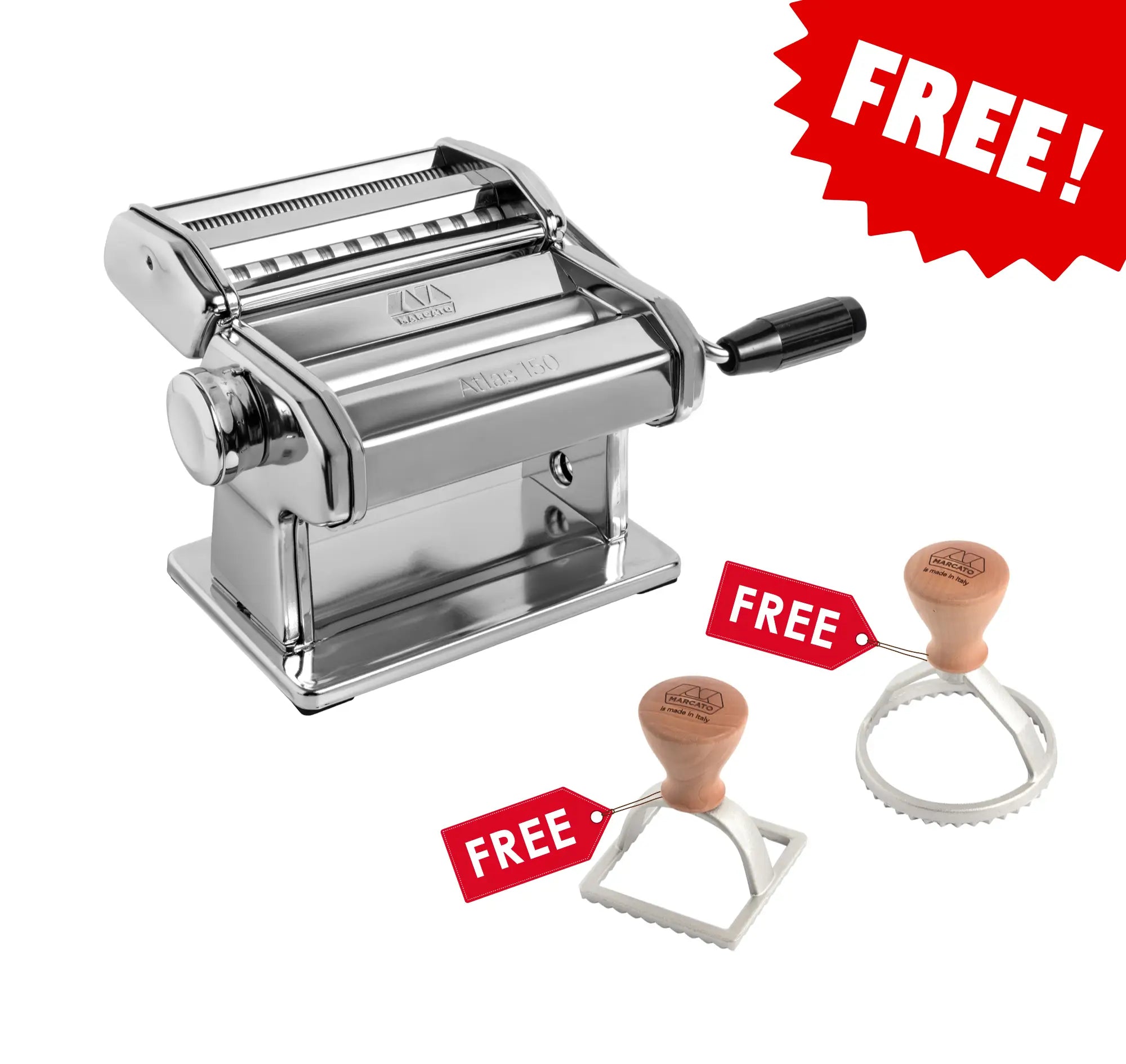 Marcato Atlas 150 Pasta Machine c/w Free Ravioli Stamps